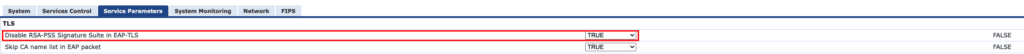 ClearPass Disable RSA-PSS Signature Suite in radius service parameters