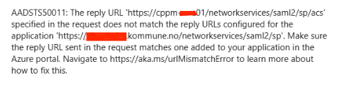 SAML redirect URL error